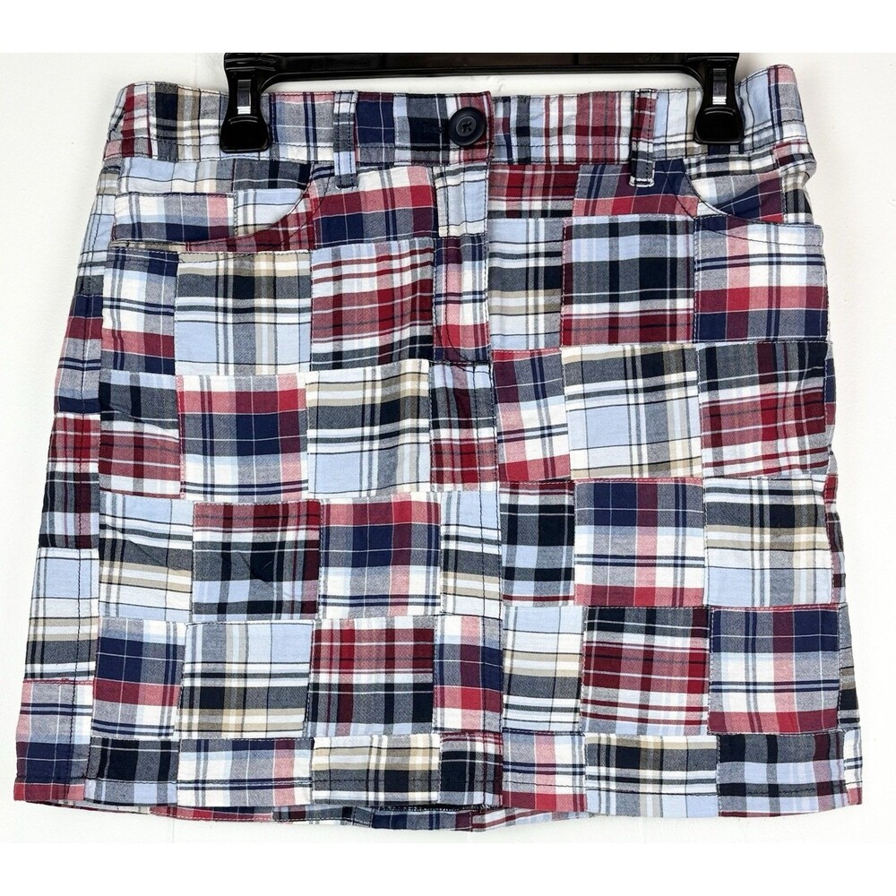 Ann Taylor LOFT Skirt Womens Sz 6 Plaid Madras Patchwork Preppy Cotton Red Blue